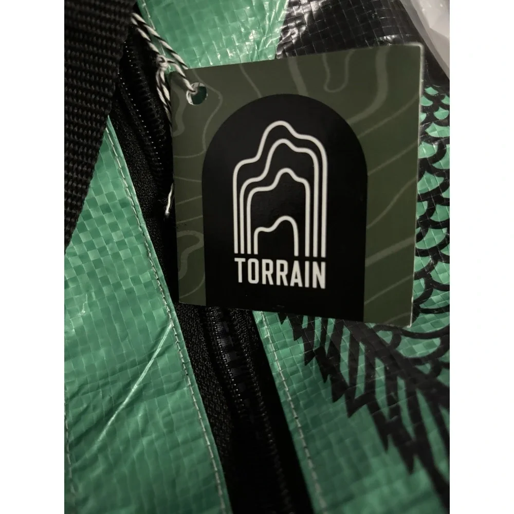 Torrain Upcycled Vietnamese Feed Sack Backpack Green Fish Print NWT